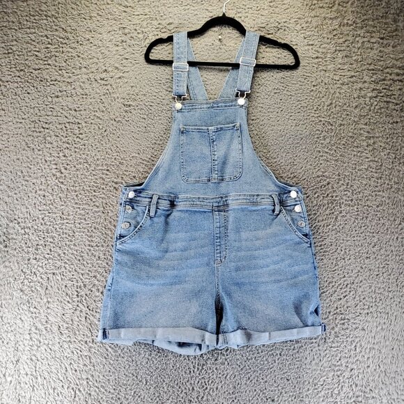 Ava & Viv Shorts Womens 14W Blue Denim Shortalls Overalls Jorts - Picture 1 of 10